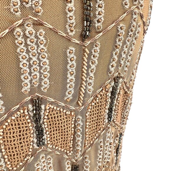 Sundance Beaded Moondusk Top Sleeveless Mesh Beige Tan Size Medium Petite - Picture 5 of 12